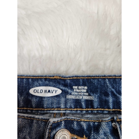 Old Navy Womens Blue Cotton Stretch Five Pocket High Rise Straight Jeans Size 14 - Picture 3 of 7